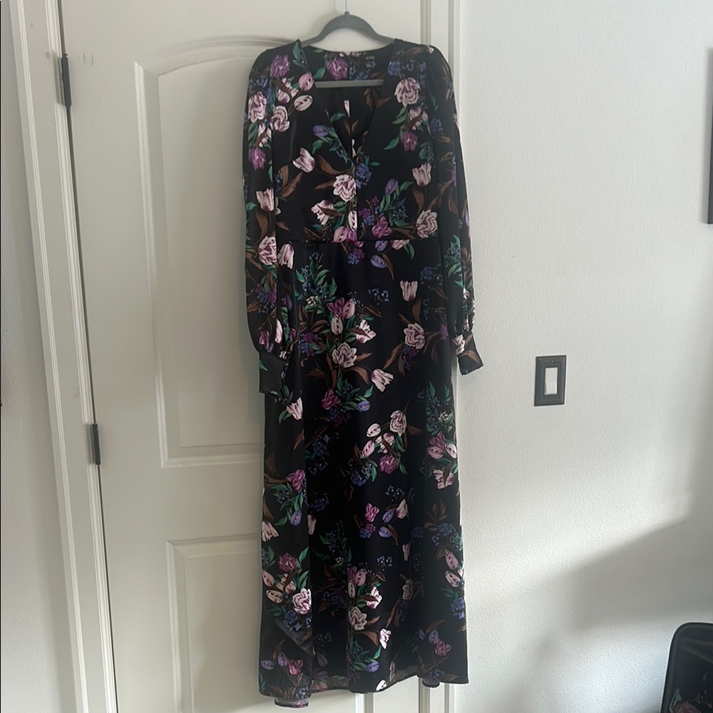 AFRM Black and Pink V-Neck Bishop Sleeve Maxi Dress size L